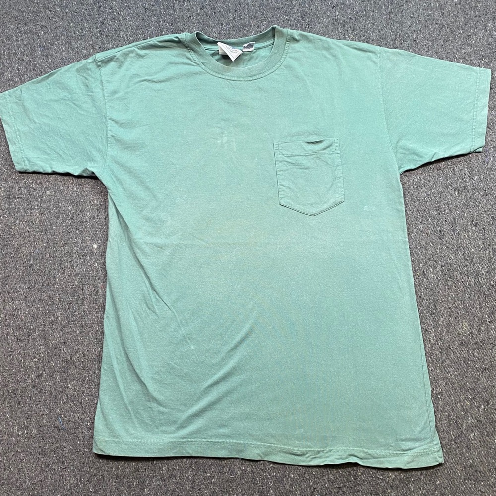 Cape Isle Knitters Pocket TShirt Sz L Mens Green Skater Grunge Blank 90s Tee